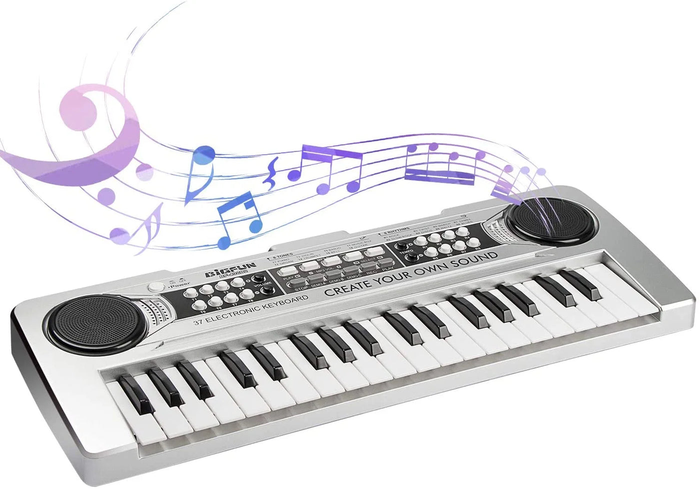 Kids Piano, Kids Keyboard 37 Keys Portable Electronic Musical Instrument Multi-Function Music Piano for Kids Early Learning Educational Toy Birthday Xmas Day Gifts (Silver)