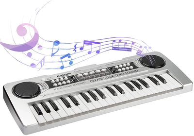 Kids Piano, Kids Keyboard 37 Keys Portable Electronic Musical Instrument Multi-Function Music Piano for Kids Early Learning Educational Toy Birthday Xmas Day Gifts (Silver)