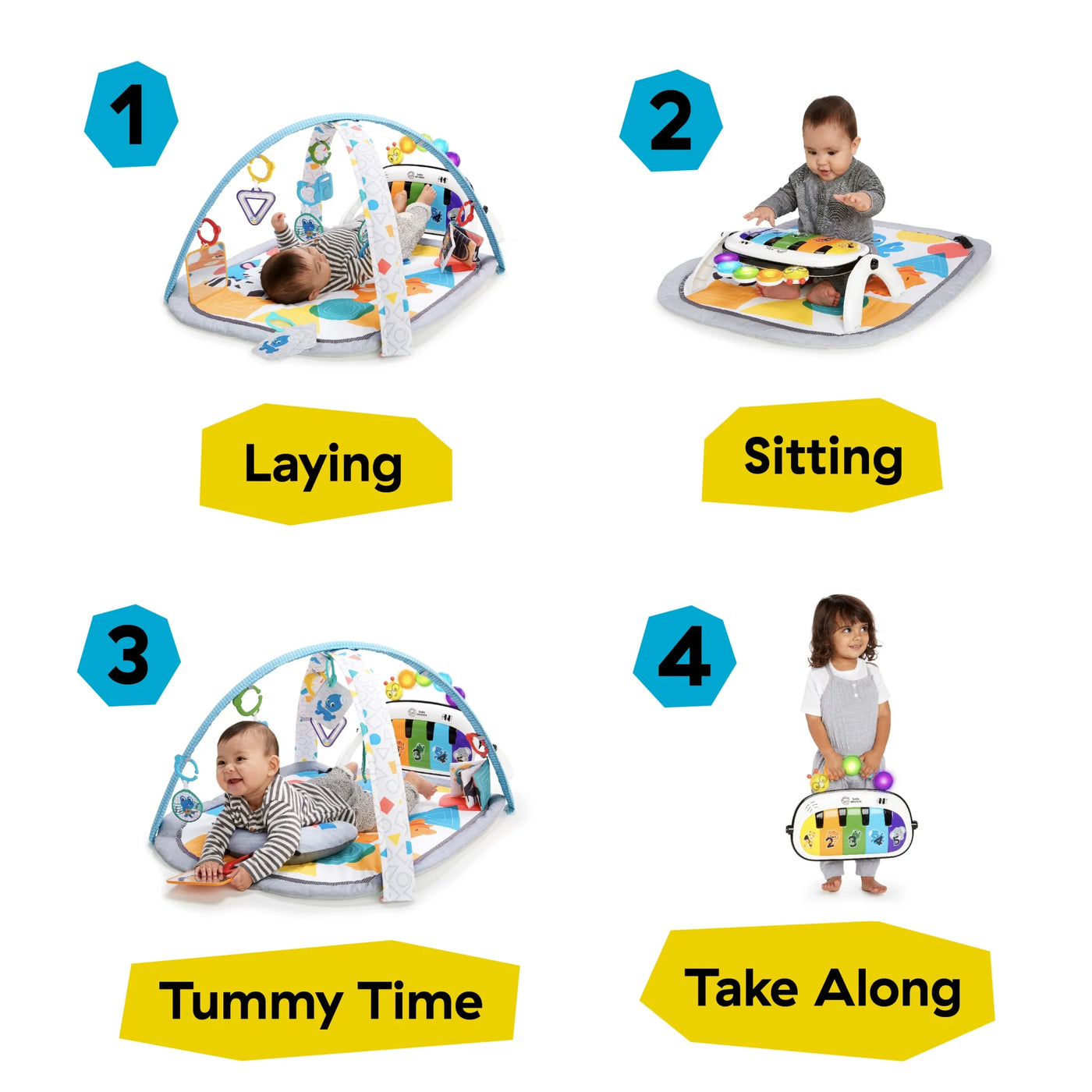 Kickin' Tunes 4-In-1 Infant Baby Activity Gym & Tummy Time Play Mat with Piano, 0-36 Months, Multicolor