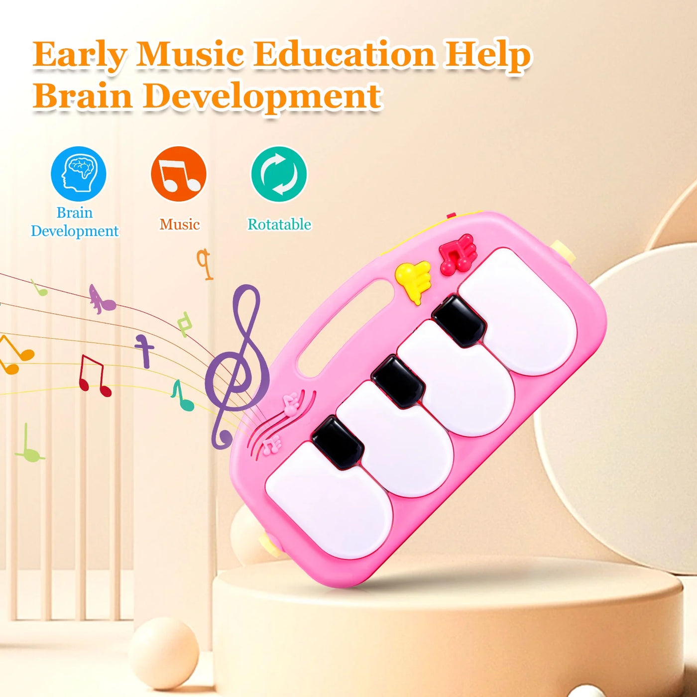 Musical Baby Gyms Play Mats, Funny Play Piano Tummy Time Baby Activity Gym Mat with 5 Infant Learning Sensory Baby Toys, Music and Lights, Baby Play Mat for Infant 0 to 12 Months+, Pink