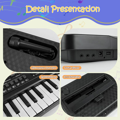 61 Key Keyboard Piano, Electronic Keyboard Piano with Microphone for Kids Gift, Black