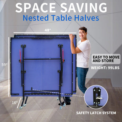 GameMaster™ – 8ft Mid-Size Foldable Ping Pong Table Set w/ Net,