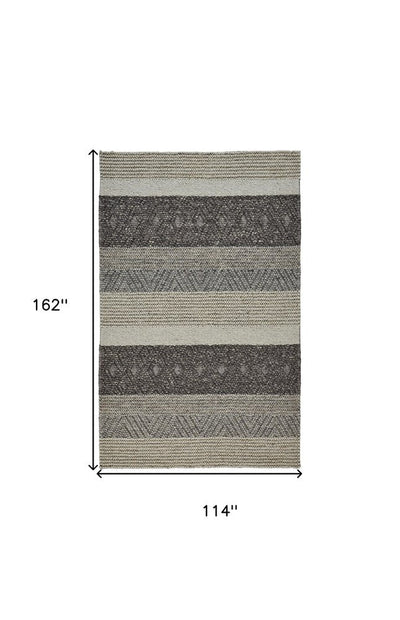 10' X 13' Gray Black And Taupe Wool Striped Hand Woven Area Rug