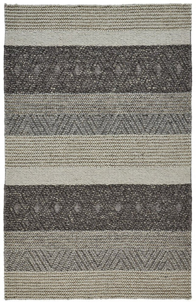 10' X 13' Gray Black And Taupe Wool Striped Hand Woven Area Rug