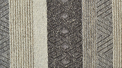 10' X 13' Gray Black And Taupe Wool Striped Hand Woven Area Rug