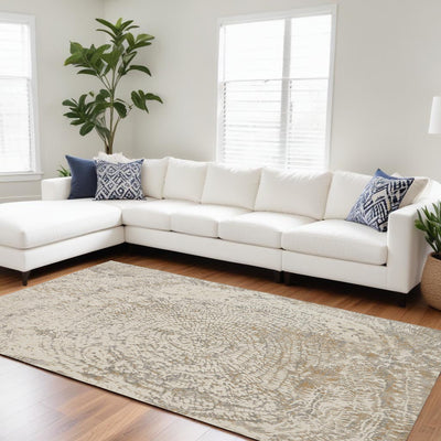 4' X 6' Gray Ivory And Tan Abstract Area Rug