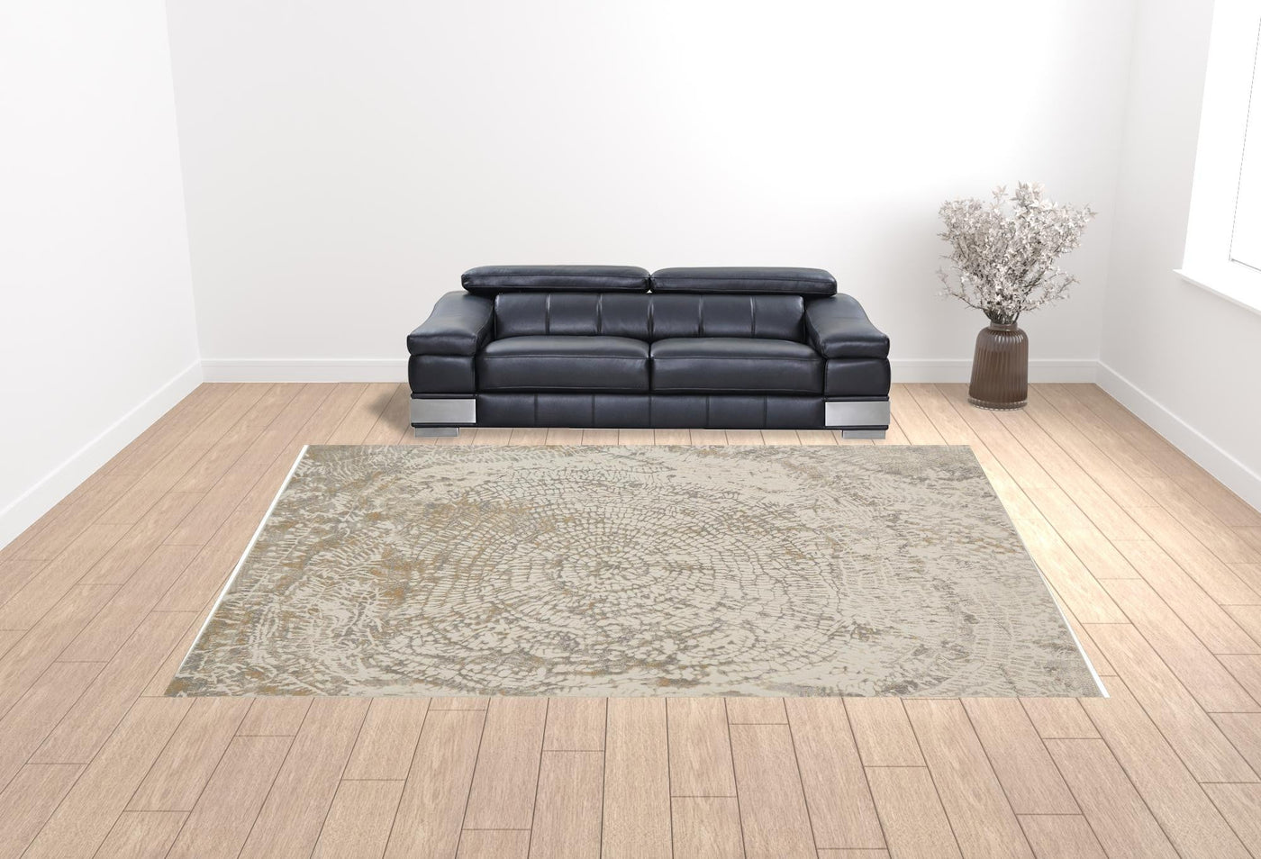 4' X 6' Gray Ivory And Tan Abstract Area Rug