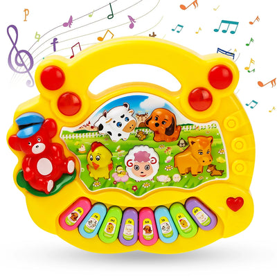 Baby Music Keyboard Piano Drum Set, Baby Piano Light up Animal Musical Toys,Infant Piano Toys for 1-3, Toddler Piano 6 12 18 24 Months Early Educational Toys