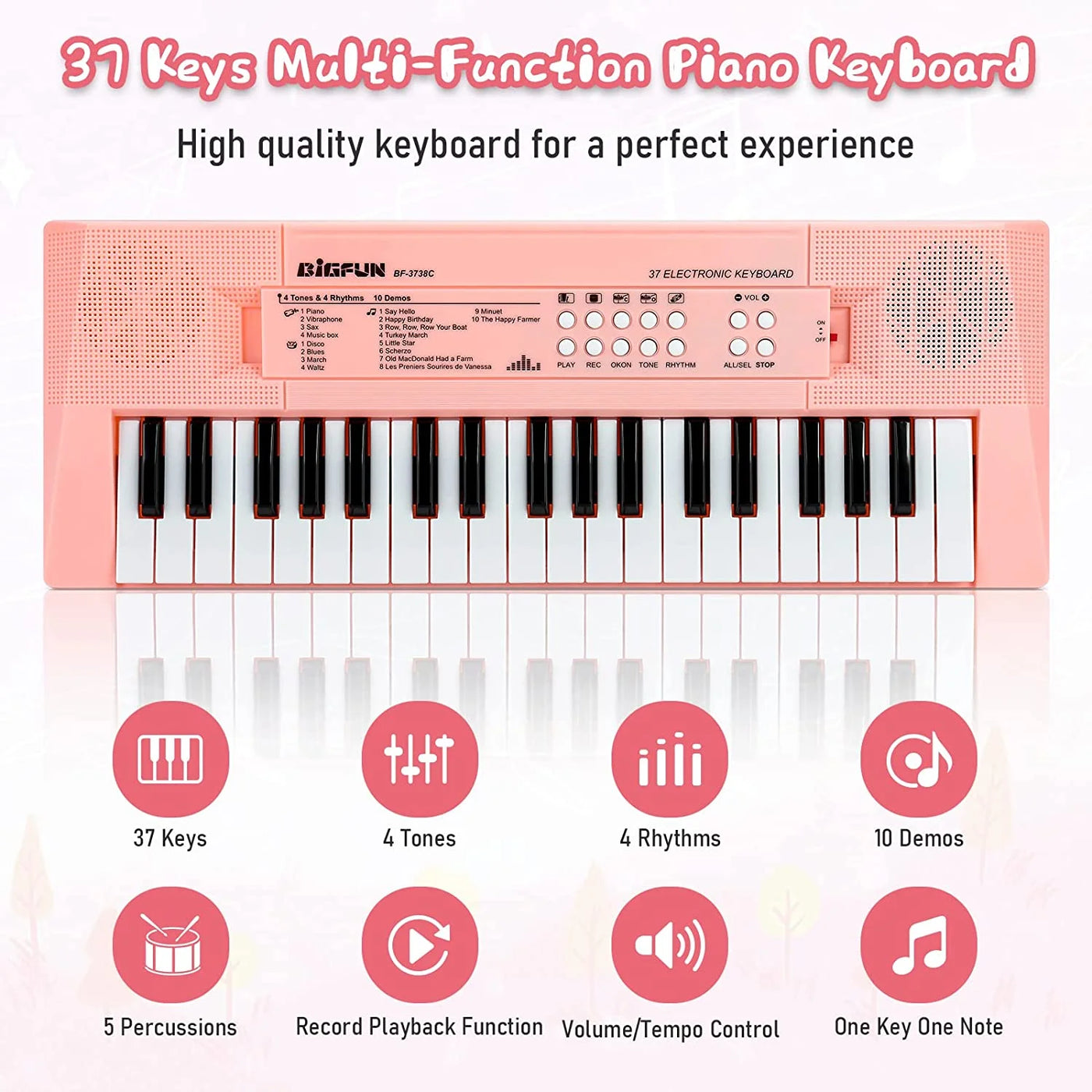 Kids Piano Keyboard, 37 Keys Piano for Kids Music Piano with Microphone Portable Multi-Function Electronic Educational Musical Gift Toys for 3 4 5 6 Year Old Girls Boys Beginners (Pink)