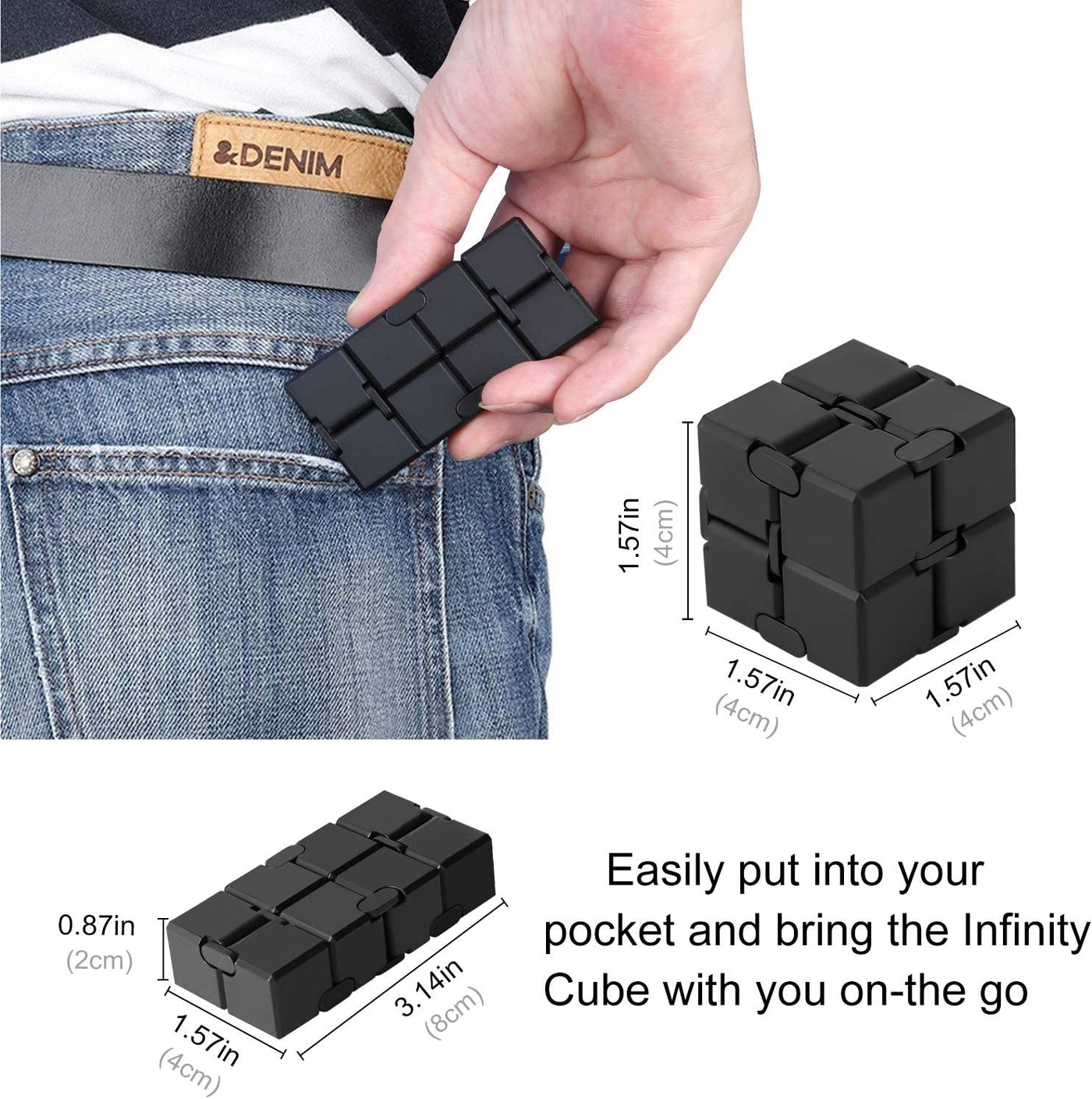 Infinity Cube Fidget Toy, Hand Killing Time Transform Cubes Magic Cubes for Kids and Adult(Black-Silicone)