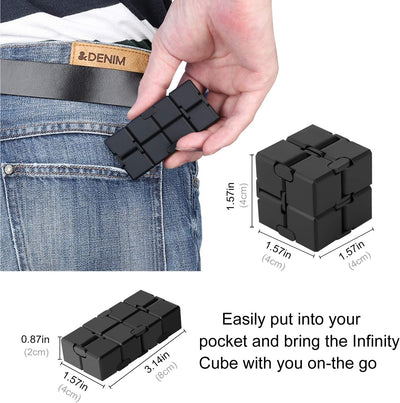 Infinity Cube Fidget Toy, Hand Killing Time Transform Cubes Magic Cubes for Kids and Adult(Black-Silicone)