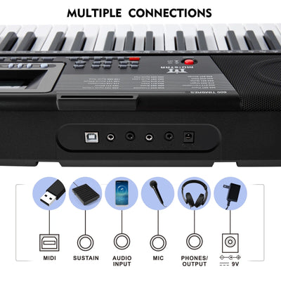 61 Lighted Keys Electronic Keyboard Piano Set with USB MIDI, Headphones, Microphone, Sustain Pedal, Stand for Beginner