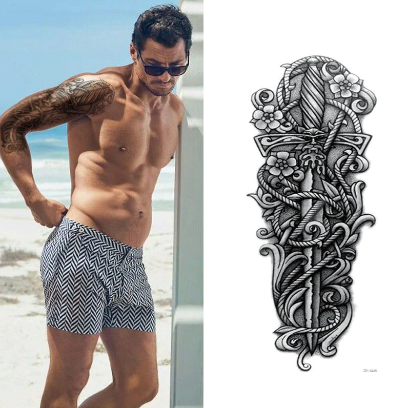 5Pcs Large Temporary Body Art Arm Tattoo Sticker Sleeve Man Women
