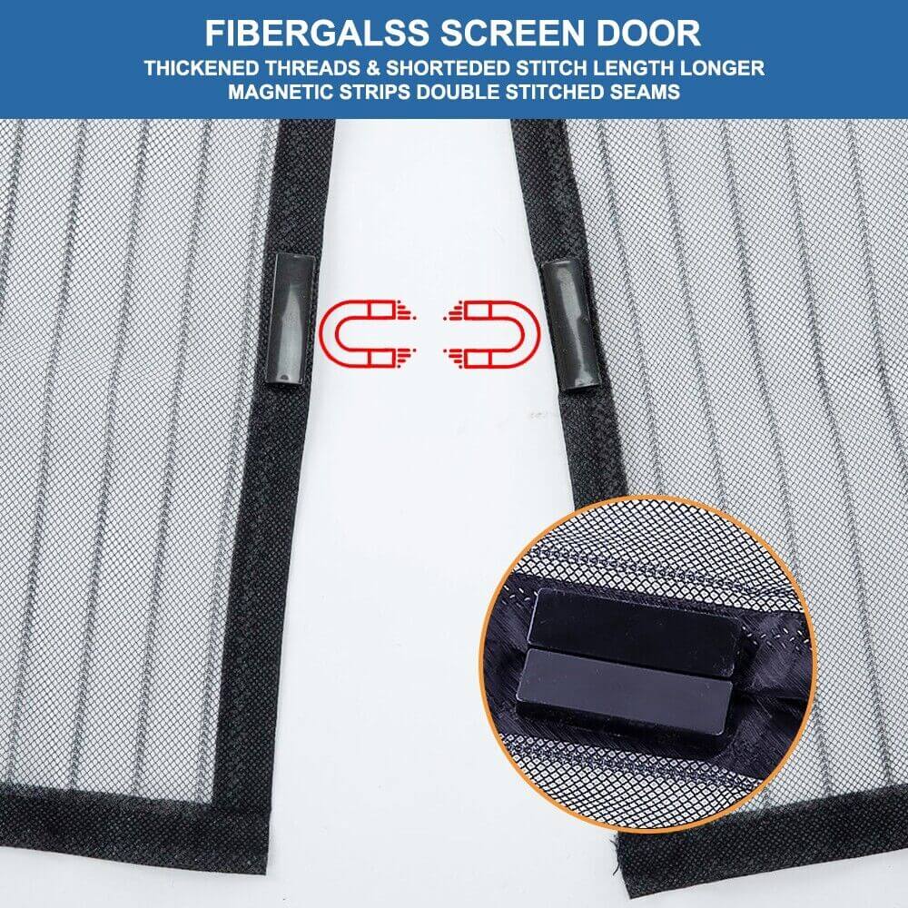 Magnetic Screen Door Mesh Curtain Durable Heavy Duty Mosquito Net Bug with thickened threads and magnetic strips.