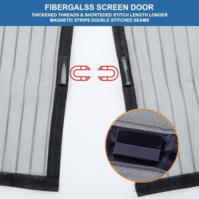 Magnetic Screen Door Mesh Curtain Durable Heavy Duty Mosquito Net Bug with thickened threads and magnetic strips.
