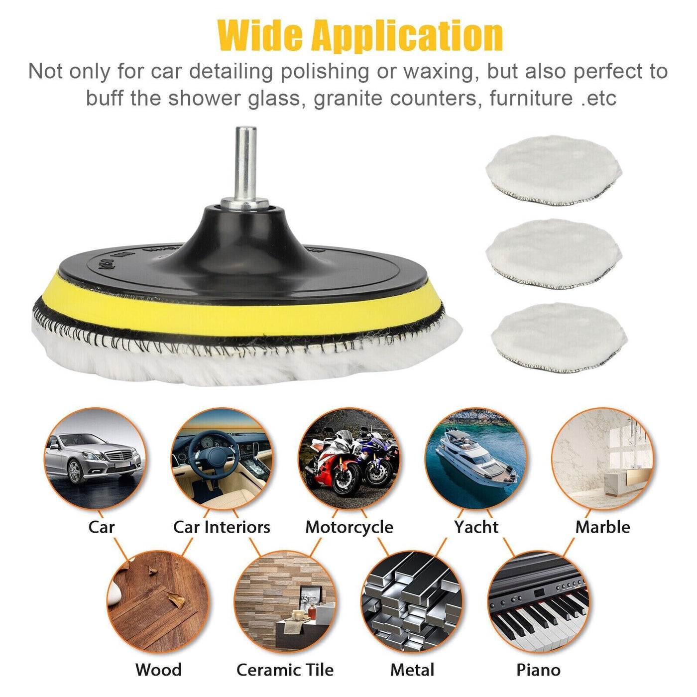 5PCS 6" Buffing Polishing Pad Wool Wheel Mop Kit For Car Polisher