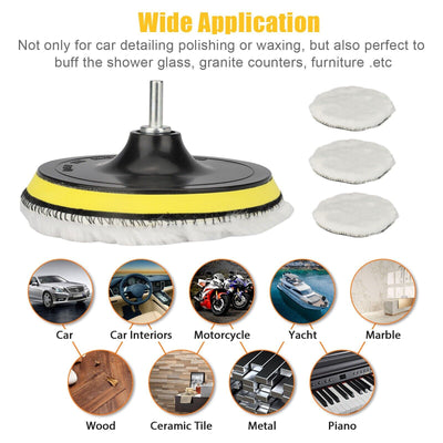 5PCS 6" Buffing Polishing Pad Wool Wheel Mop Kit For Car Polisher