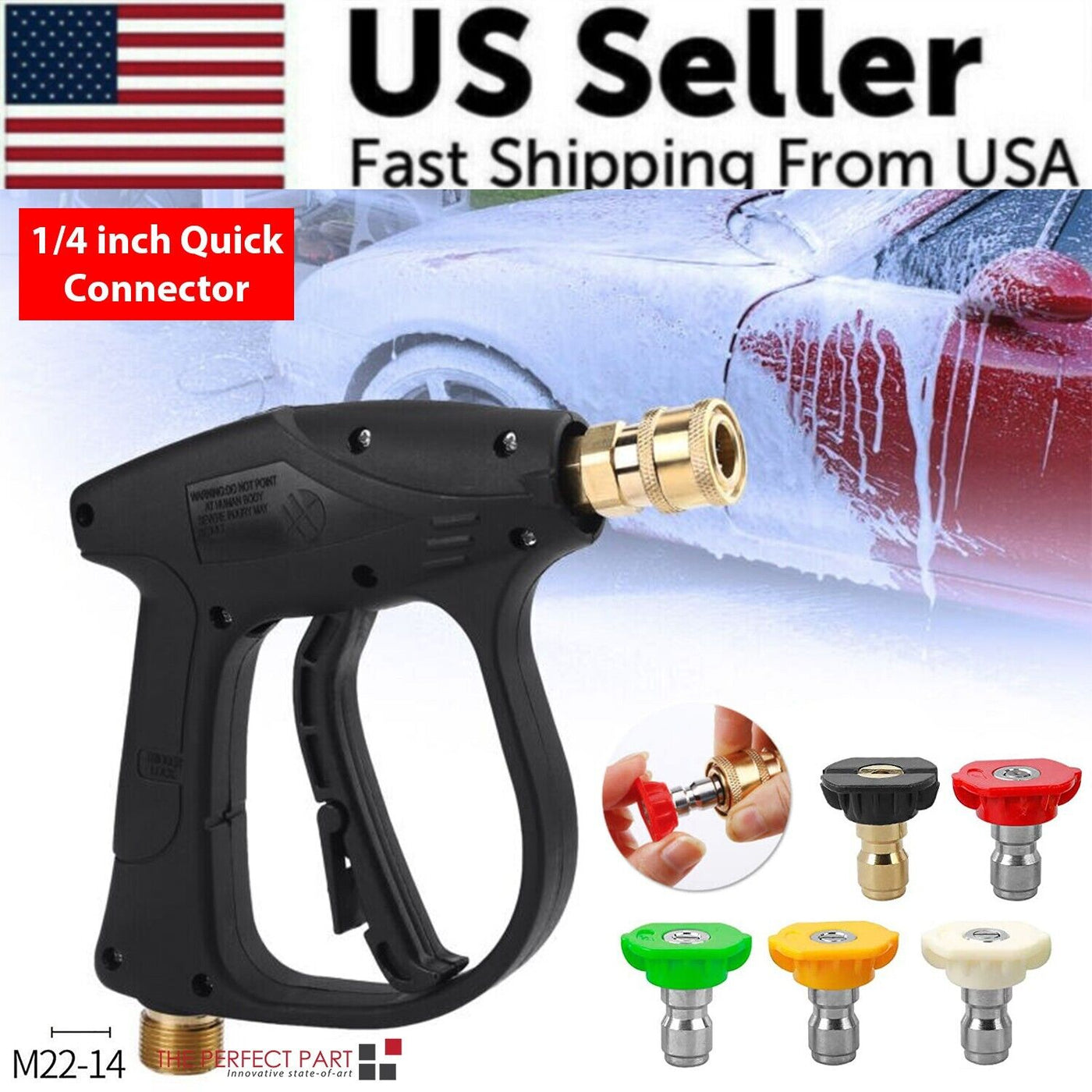1/4" High Pressure Washer Gun 4000 PSI Car Wash Foam Spray Short Wand
