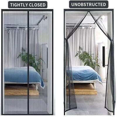 Magnetic Screen Door Mesh Curtain Durable Heavy Duty Mosquito Net Bug displayed in tightly closed and unobstructed views.