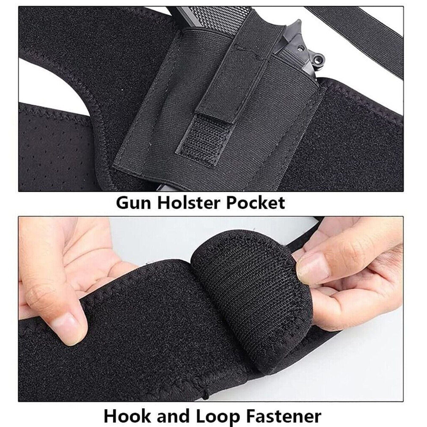 Tactical Concealed Carry Shoulder Waist Pistol Hand Gun Holder Holster featuring gun holster pocket and hook and loop fastener