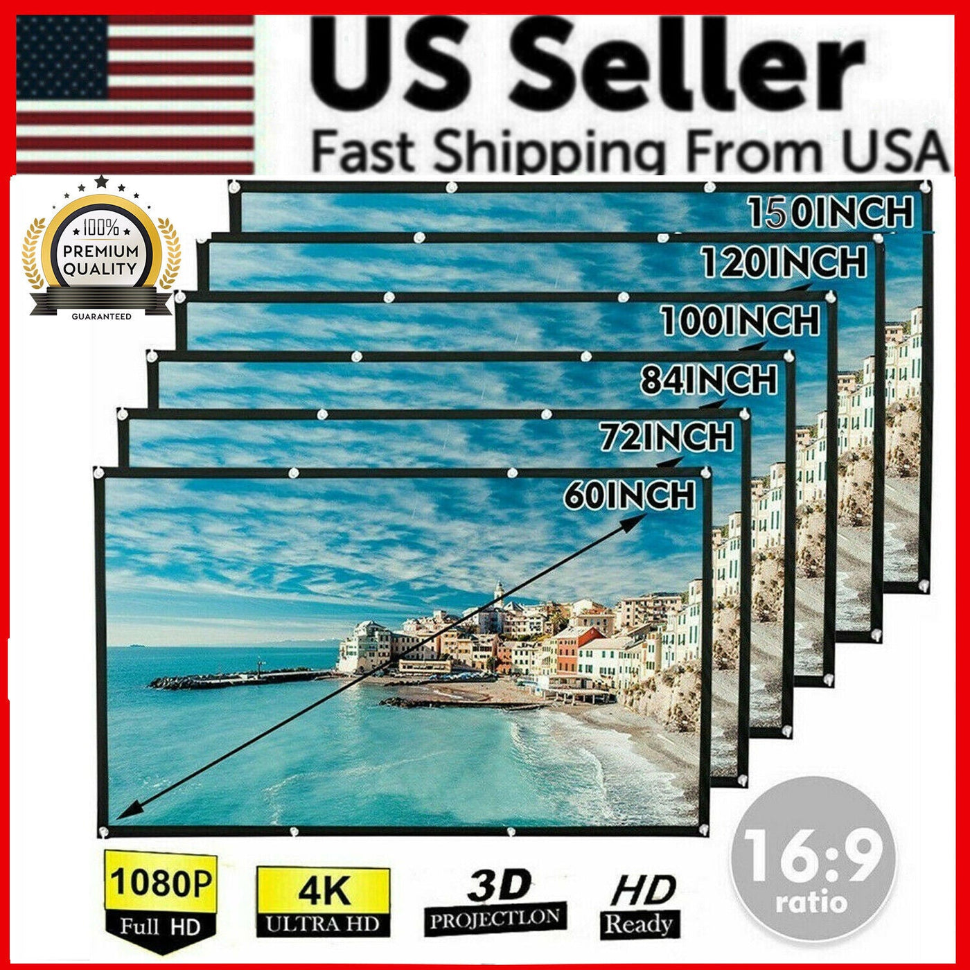 Portable Foldable Projector Screen 16:9 HD Outdoor Home Cinema Theater