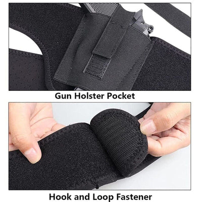 Tactical Concealed Carry Shoulder Waist Pistol Hand Gun Holder Holster showing gun holster pocket and hook and loop fastener.