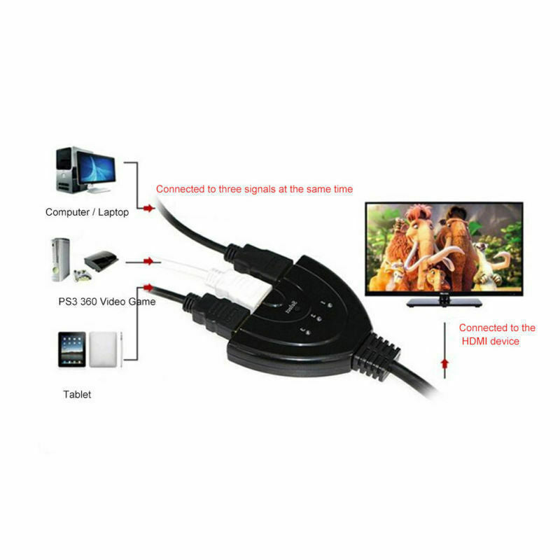 3 Port HDMI Splitter Cable 1080/4K Switch Switcher HUB Adapter for