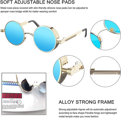 Retro Round Polarized Sunglasses Men Women Vintage Gothic Steampunk