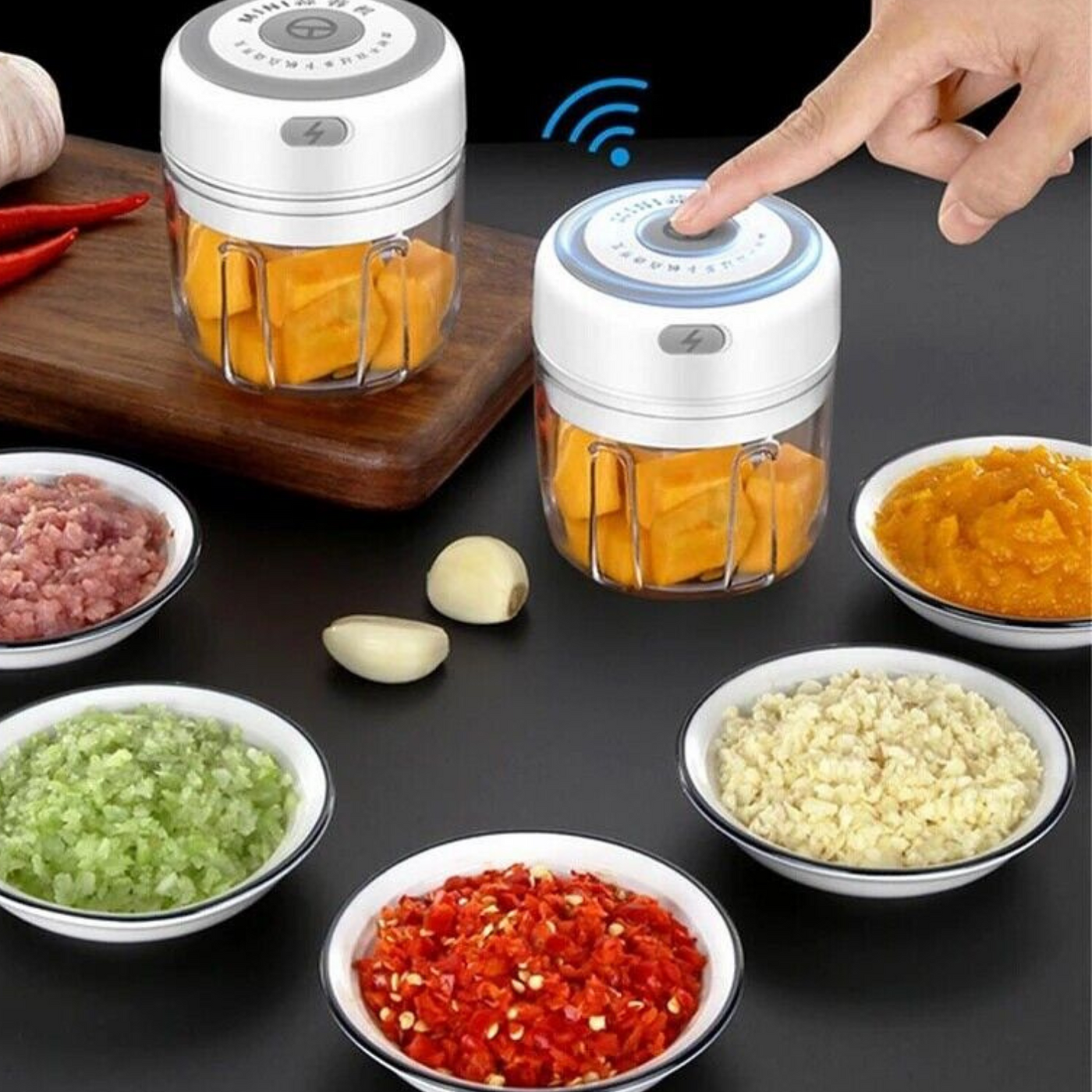 Electric 300ML Garlic Press Chopper Chili Onion Fruits Meat Mincer