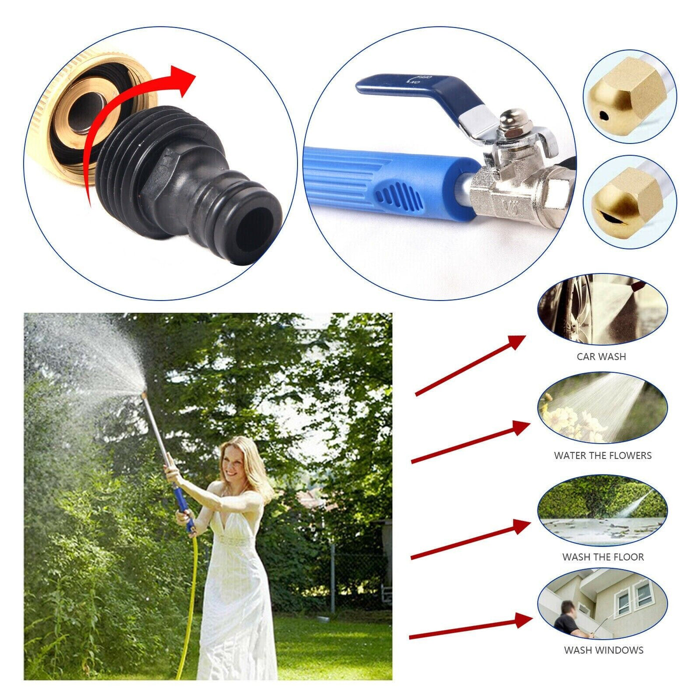 High Pressure Power Washer Water Spray Gun Nozzle Wand Attachment