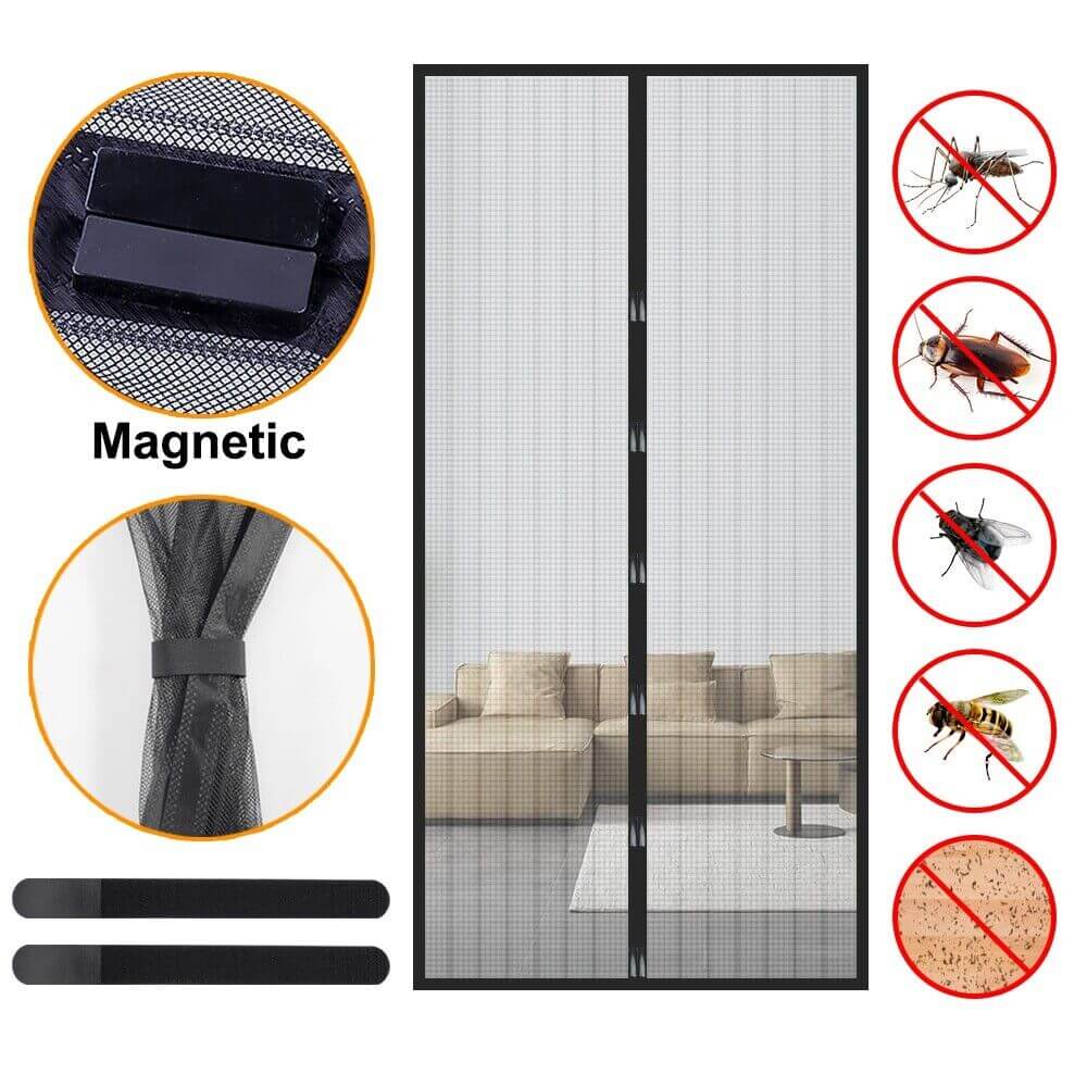 Magnetic Screen Door Mesh Curtain Durable Heavy Duty Mosquito Net Bug with magnetic closure and insect prevention features.