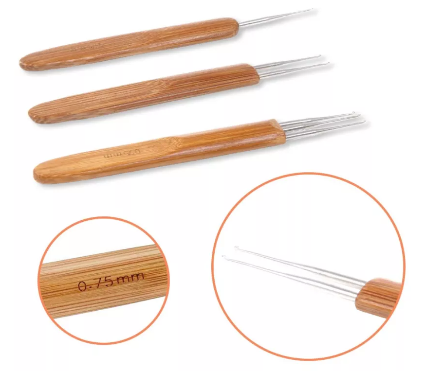 5Pcs DIY Crochet Needle Hook Bamboo Handle Dread Knit Hair Making