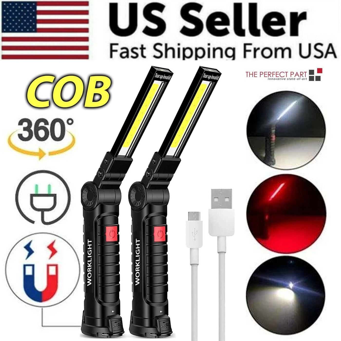 Rechargeable LED COB Work Light Mechanic Flashlight Lamp Magnetic Base