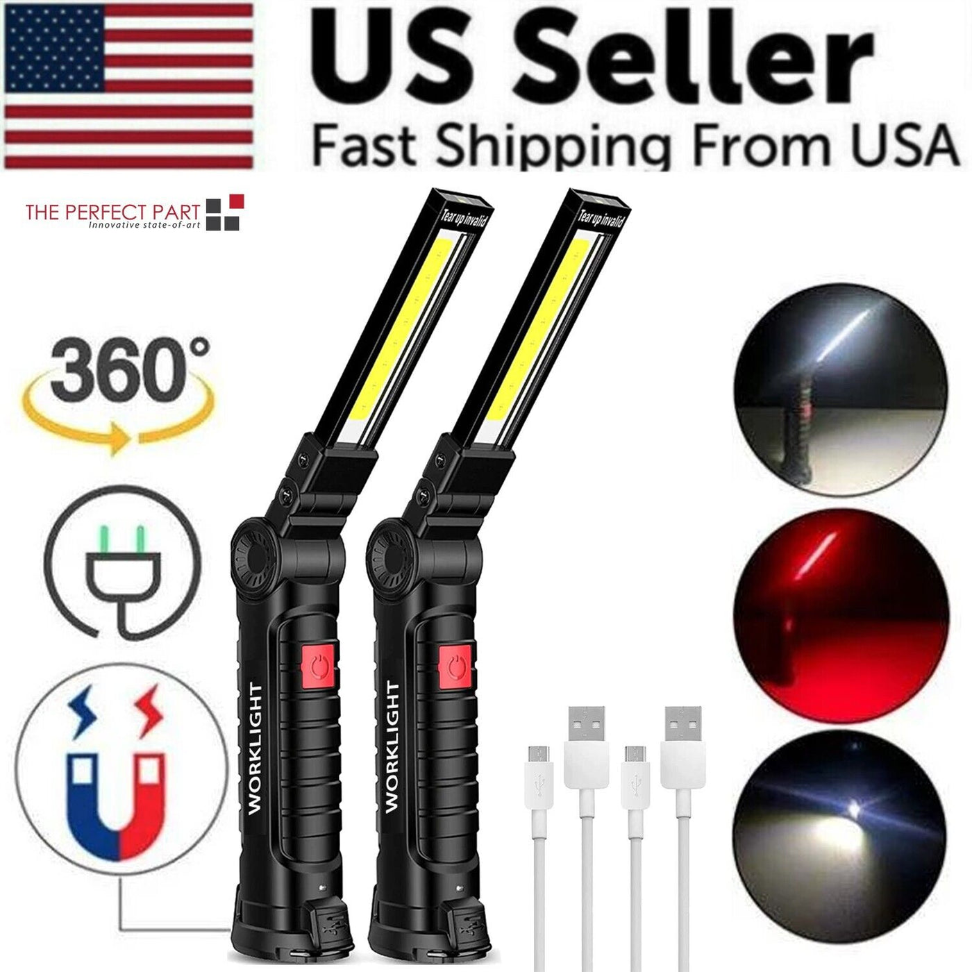 Rechargeable LED COB Work Light Mechanic Flashlight Lamp Magnetic Base