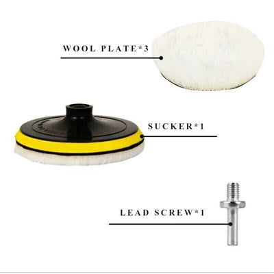 5PCS 6" Buffing Polishing Pad Wool Wheel Mop Kit For Car Polisher