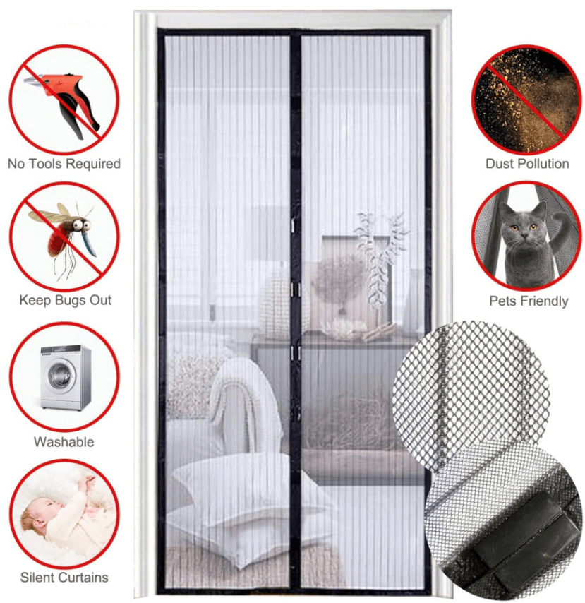 Magnetic Screen Door Mesh Curtain Durable Heavy Duty Mosquito Net Bug with features for bug prevention and easy installation.