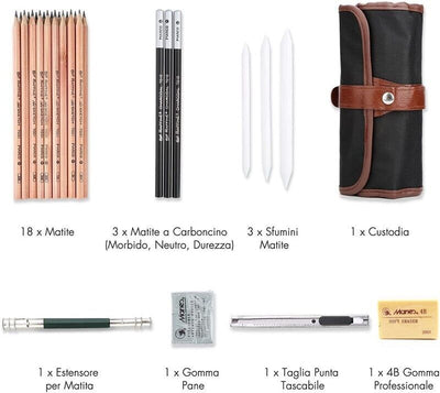 29PCS Professional Drawing Artist Kit Set Pencils And Sketch Charcoal
