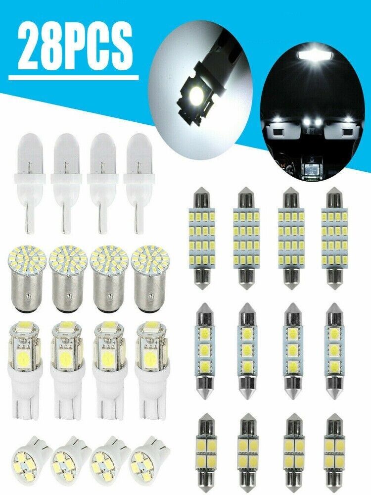 28pcs Car Interior White Combo LED Map Dome Door Trunk License Plate