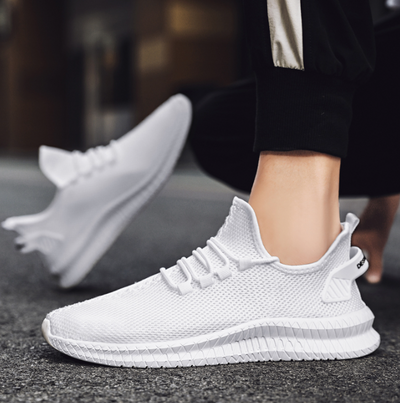 Running Shoes Sneakers Casual Men's Outdoor Athletic Jogging Sports in white mesh design on urban background