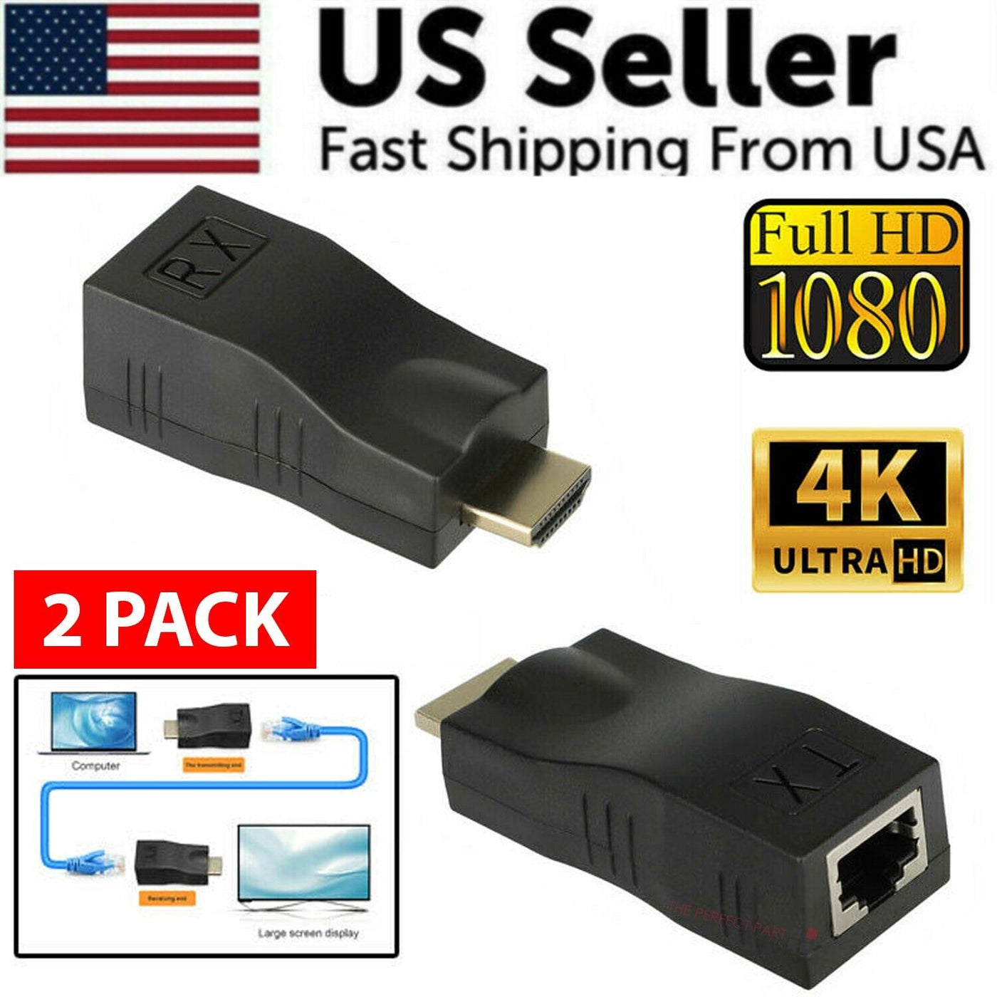 4K 1080P HDMI Extender to RJ45 Over Cat 5e/6 Network LAN Ethernet