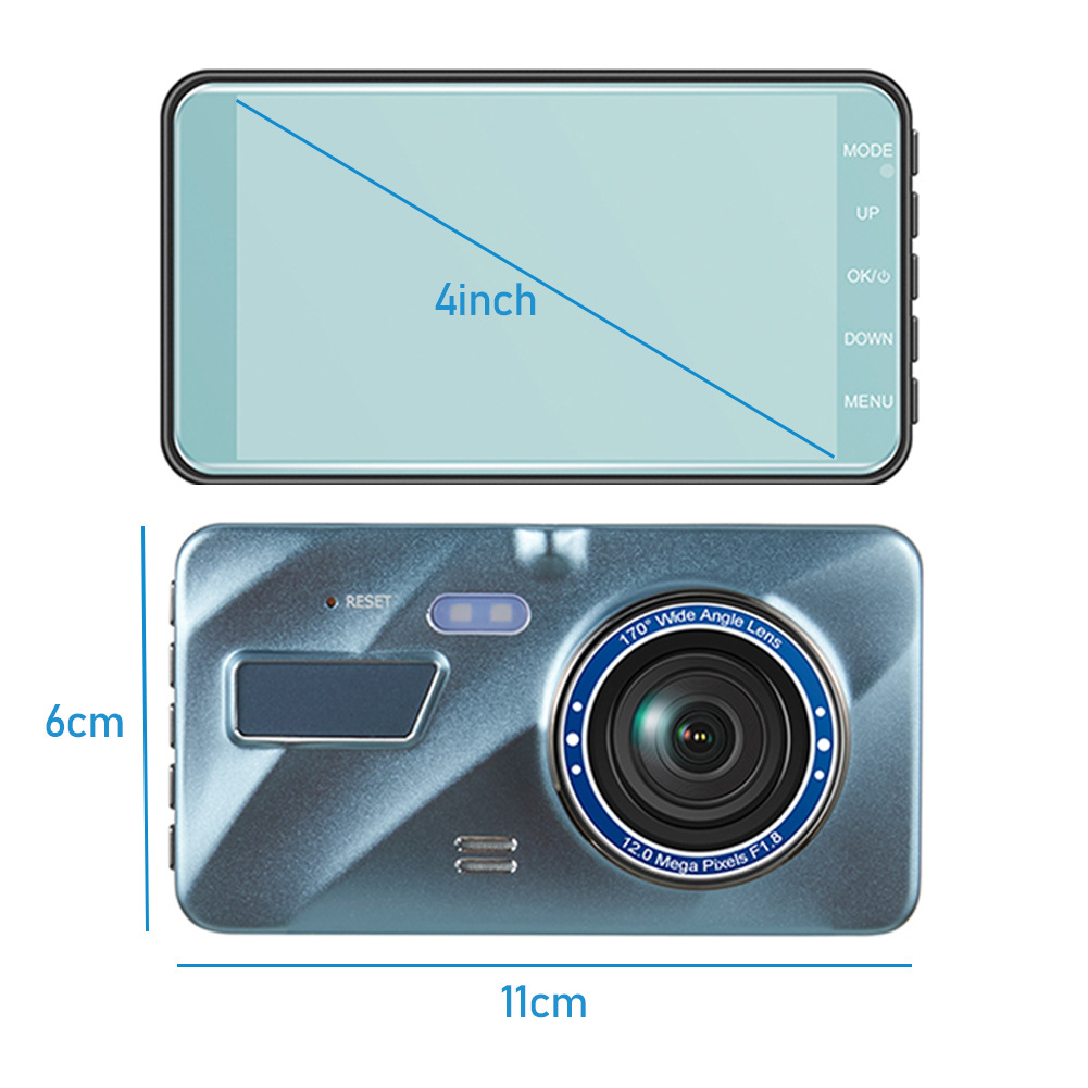 HD 1080P Car Dual Lens Dash Cam 4" DVR Recorder Front & Rear Camera