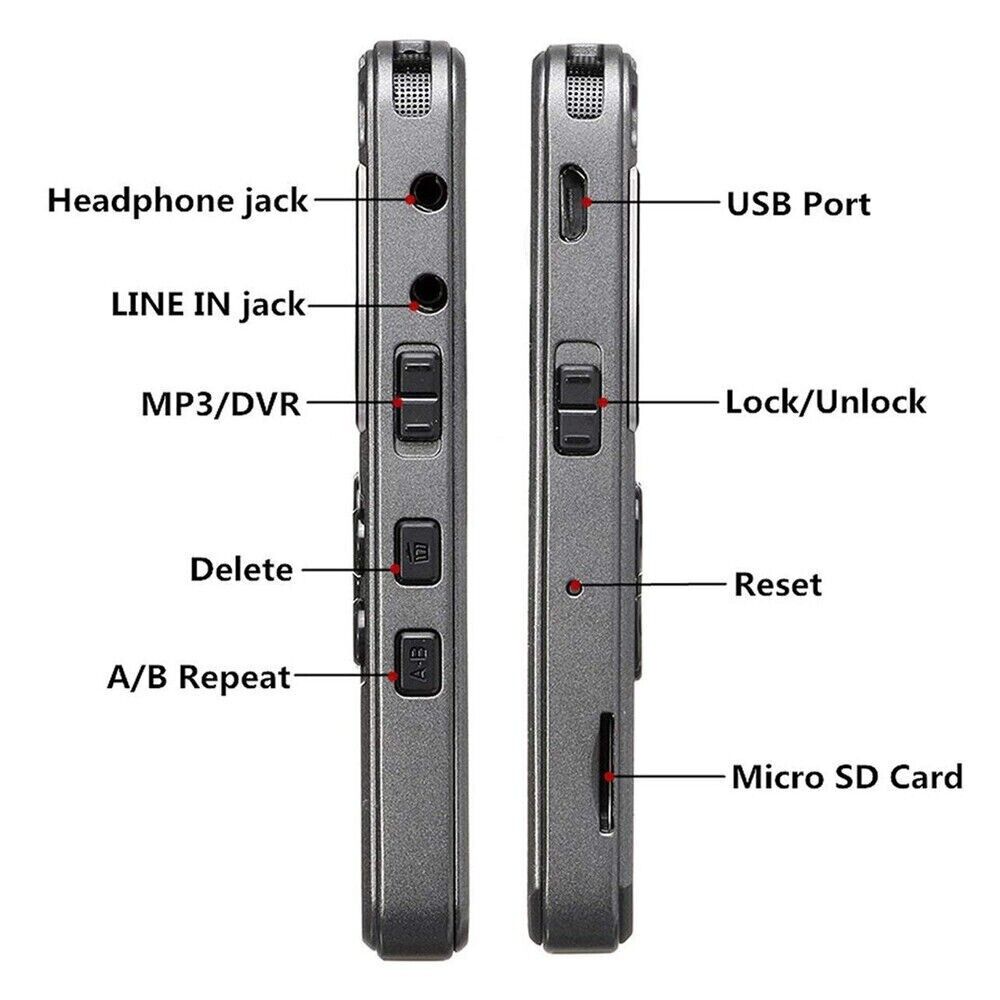 64GB Rechargeable LCD Digital Audio Sound Voice Recorder Dictaphone