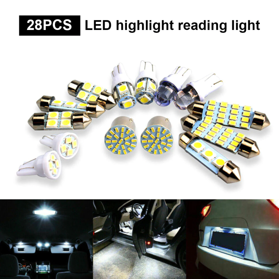 28pcs Car Interior White Combo LED Map Dome Door Trunk License Plate