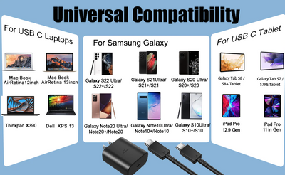 45W USB-C Super Fast Wall Charger + 6FT Cable For Samsung Galaxy S20