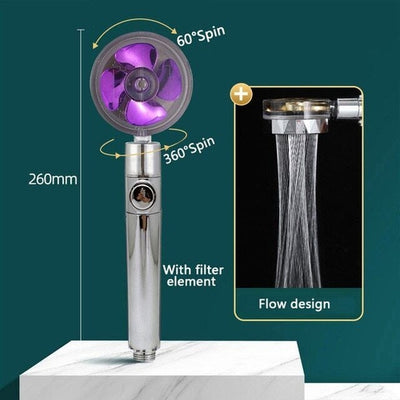 High Pressure Shower Head Adjustable 360° Rotation Turbine Water