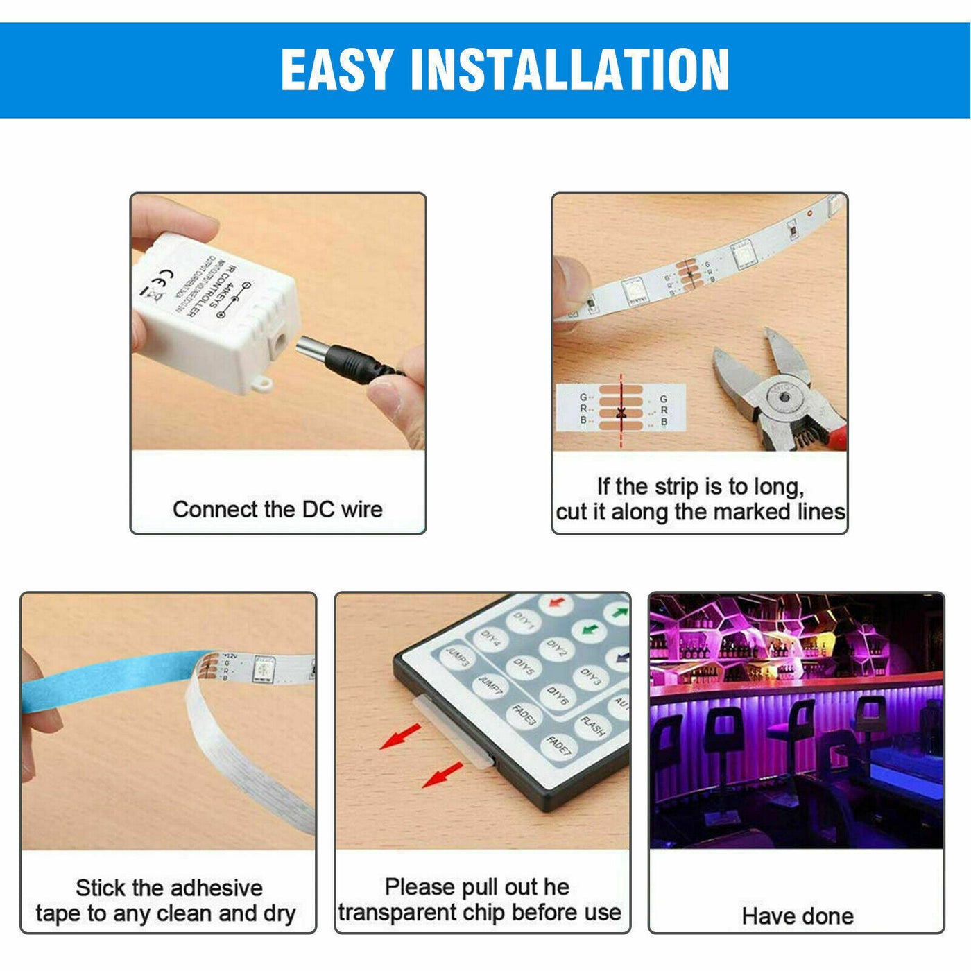 32FT LED Strip Lights Remote Control Bedroom Waterproof for Indoor