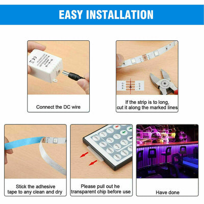 32FT LED Strip Lights Remote Control Bedroom Waterproof for Indoor