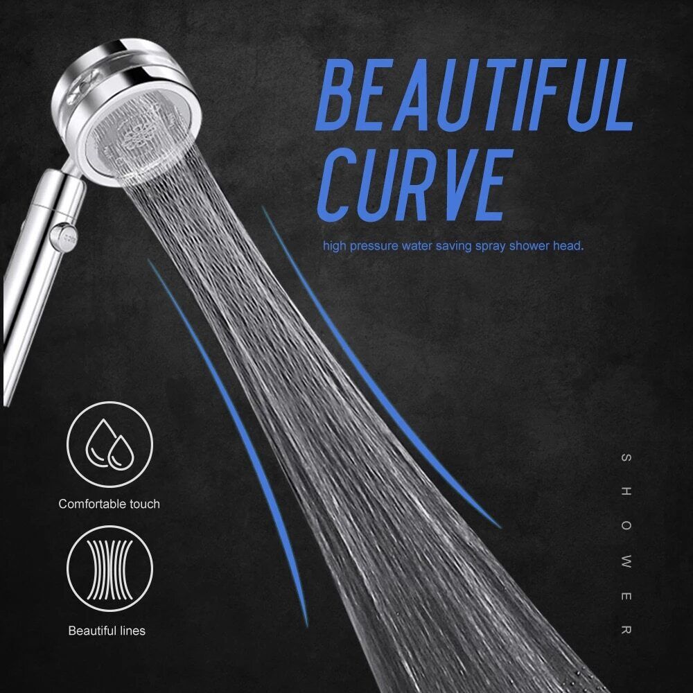 High Pressure Shower Head Adjustable 360° Rotation Turbine Water