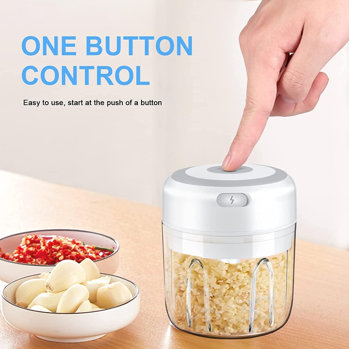 Electric 300ML Garlic Press Chopper Chili Onion Fruits Meat Mincer