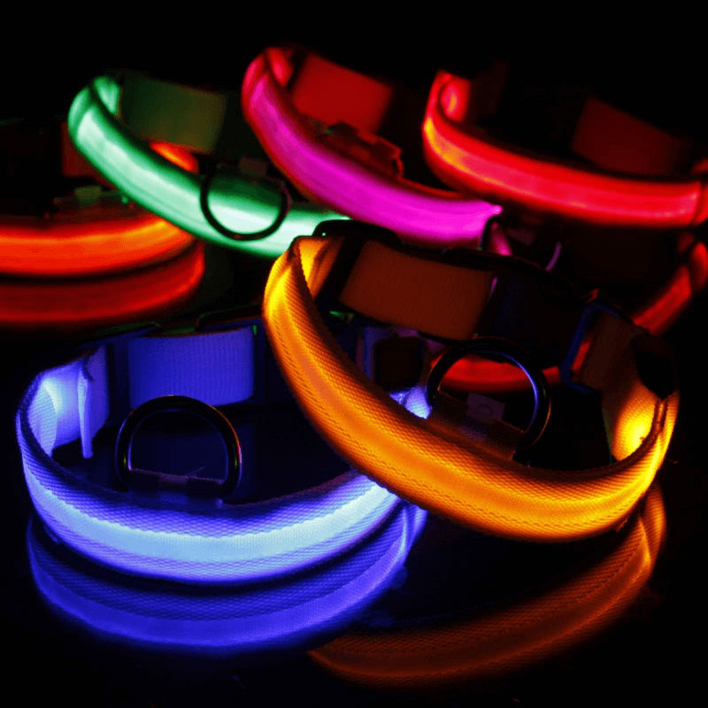 LED Adjustable Dog Collar Blinking Flashing Light Up Glow Pets Safety